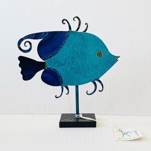 Blue Turquoise Handcrafted Steel Metal Art Fish Sculpture Claudine Buell 8.5”